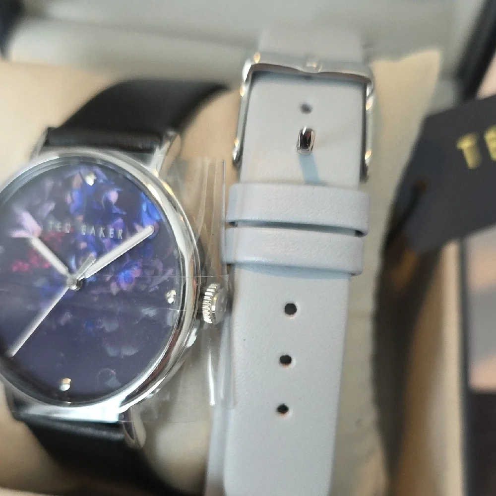 Ted Baker Women's Watch Purple Dial Floral with 2 Leather Straps NWT